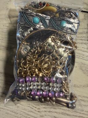 Mixed Costume Jewelry Lot - Turquoise, Gold & Purple Accents